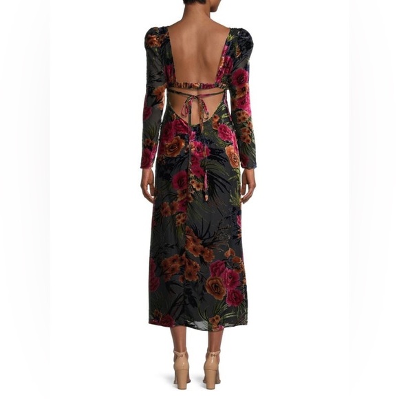 Cut Out Flocked Velvet Dress in Black Multi - Picture 5 of 11